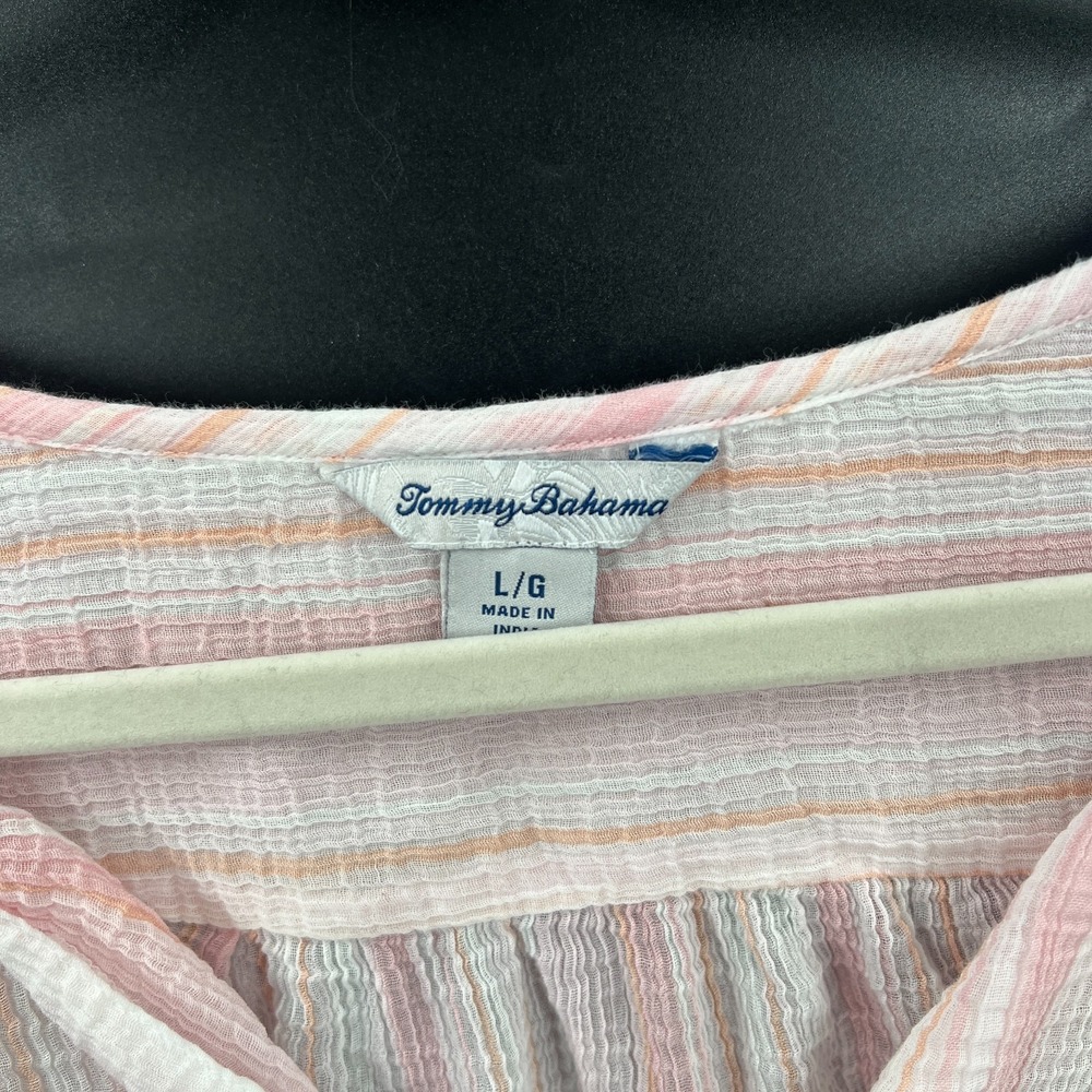 Tommy Bahama lightweight cotton gauze striped button front shirt relaxed top L - Picture 3 of 8